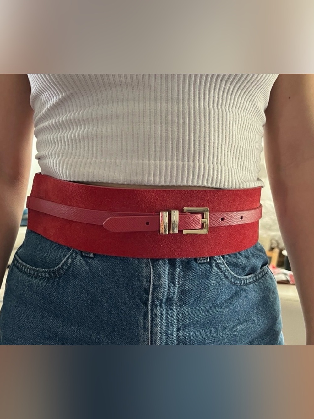 White House Black Market Red Double-Strap Waist Belt